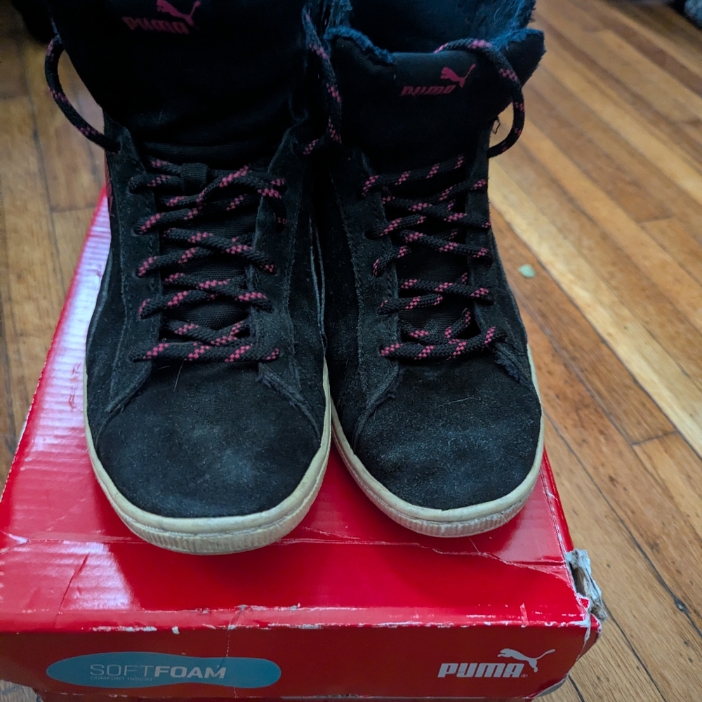 Puma Black and Red High-Top Sneakers